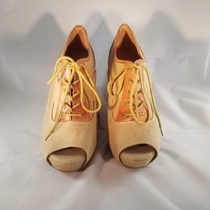 Gianni Bini PeepToe Wedge Lace Up Bootie